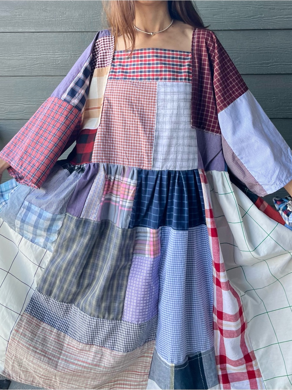 Handmade Quilted Patchwork Plaid Dress SKU 06155 With Matching Scrunchies - Picture 7 of 16